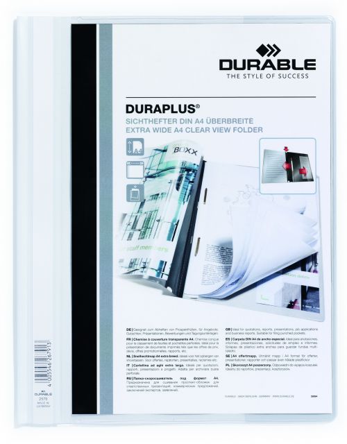 Durable+DURAPLUS+Presentation+Folder+Transparent+Cover+%26+Inside+Pocket+for+Documents+Extra+Wide+Format+A4+White+%28Pack+25%29+-+257902