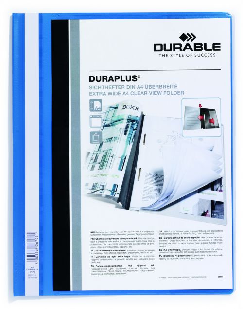 Durable+DURAPLUS+Presentation+Folder+Transparent+Cover+%26+Inside+Pocket+for+Documents+Extra+Wide+Format+A4+Blue+%28Pack+25%29+-+257906