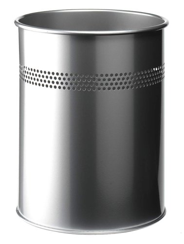 Durable Bin Round Metal Perforated 15 Litre Capacity 30mm Rim Metallic Silver Ref 3300/23