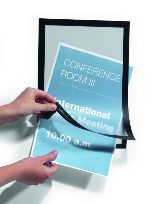 Durable+DURAFRAME+Self-Adhesive+Sign+%26+Document+Holder+with+Magnetic+Frame+A4+Black+%28Pack+2%29+-+487201