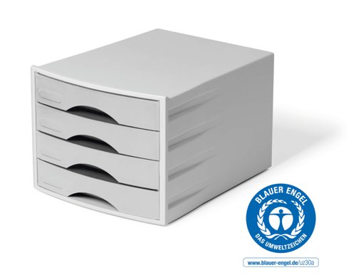 Durable ECO Recycled Plastic Desktop File Organiser 4 Drawer Box - A4+ Grey Durable ECO Recycled Plastic Desktop File Organiser 4 Drawer Box - A4+ Grey