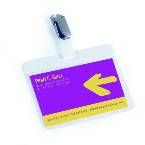 DURABLE+SELF-LAMINATING+NAME+BADGE+WITH+CLIP+54X90MM+TRANSPARENT