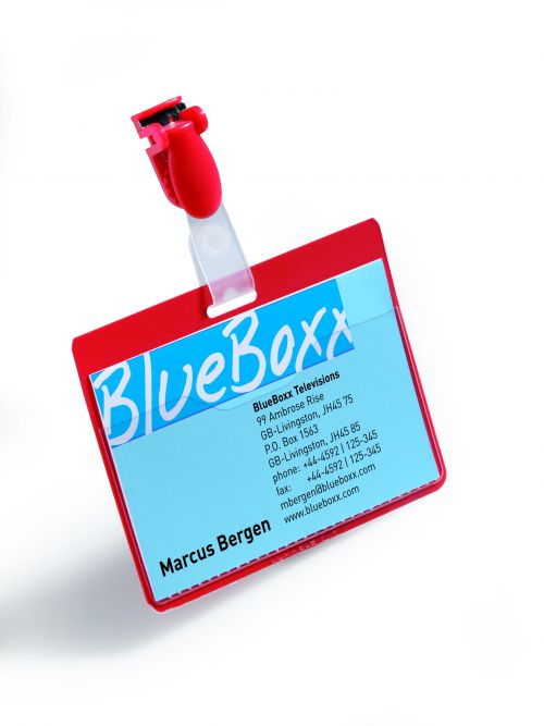 Durable+Visitor+Name+Badge+60x90mm+with+Clip+Includes+Blank+Insert+Cards+Red+%28Pack+25%29+-+810603