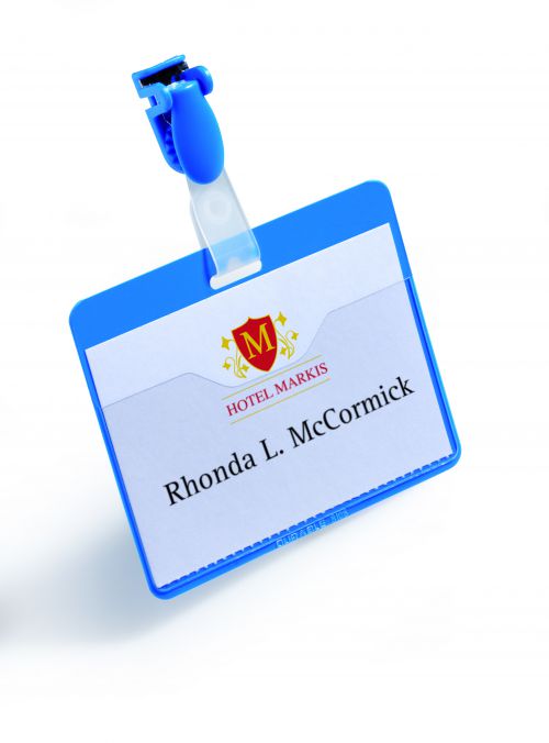 Durable+Visitor+Name+Badge+60x90mm+with+Clip+Includes+Blank+Insert+Cards+Blue+%28Pack+25%29+-+810606