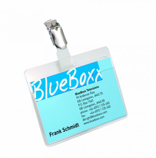 Durable+Visitor+Name+Badge+60x90mm+with+Metal+Clip++Includes+Blank+Insert+Cards+Transparent+%28Pack+25%29+-+810619