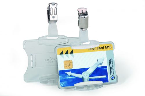 Durable+Security+Pass+Holder+54x87mm+with+Clip+Holds+1+ID%2FSecurity+Card+Transparent+%28Pack+25%29+-+811819