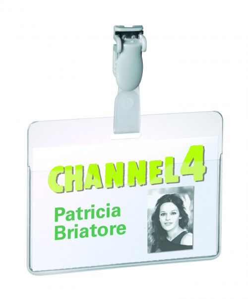 Durable+Visitor+Name+Badge+60x90mm+with+Plastic+Clip+Includes+Blank+Insert+Cards+Transparent+%28Pack+25%29+-+814719