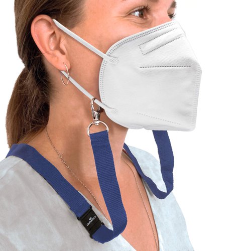 Durable 2 Clip Soft Face Mask Lanyards with Saftey Release - Blue Durable 2 Clip Soft Face Mask Lanyards with Saftey Release - Blue
