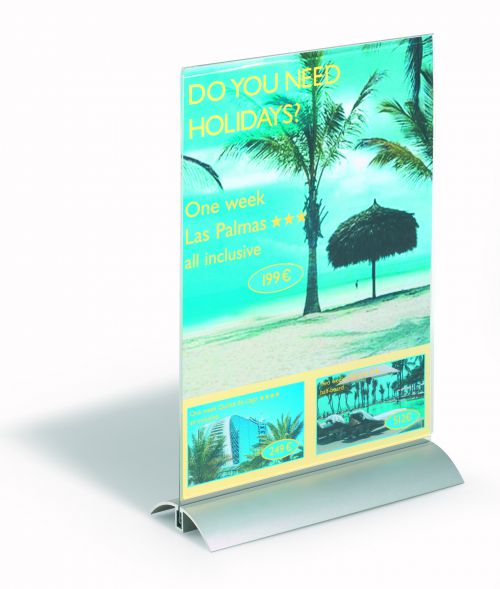Durable+Presenter+Sign+and+Literature+Holder+Desktop+Acrylic+with+Metal+Base+A4+Clear+Ref+858919