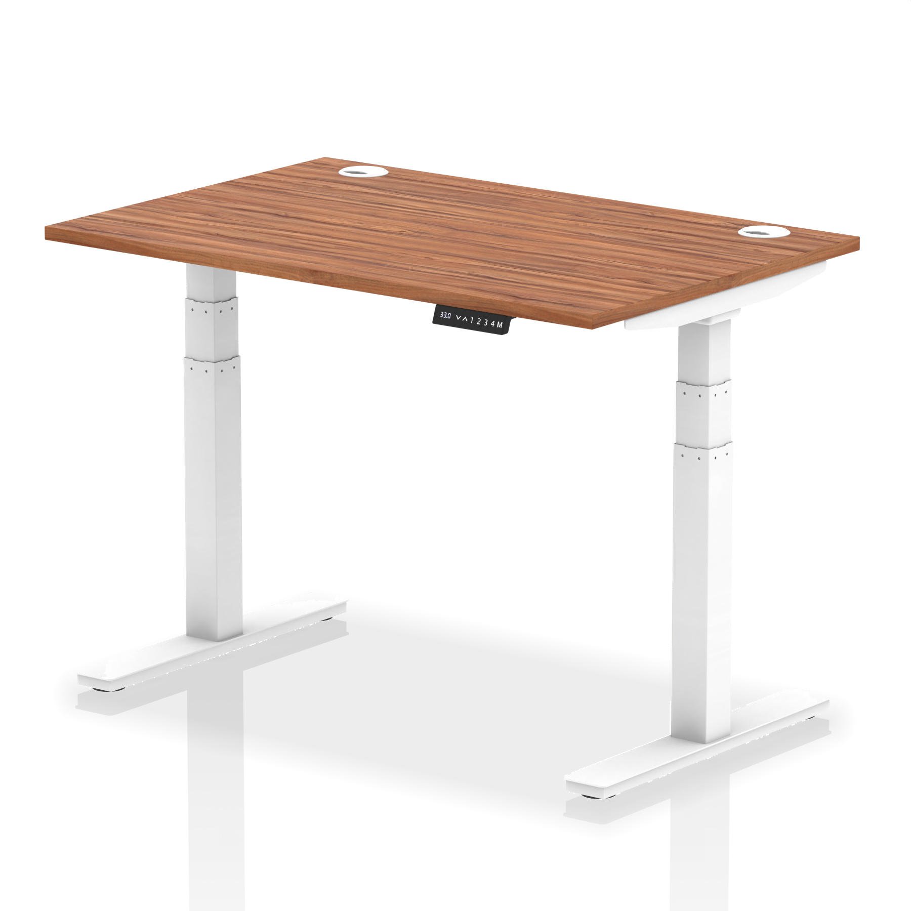Dynamic Air 1200 X 800Mm Height Adjustable Desk Walnut Top Cable Ports White Leg