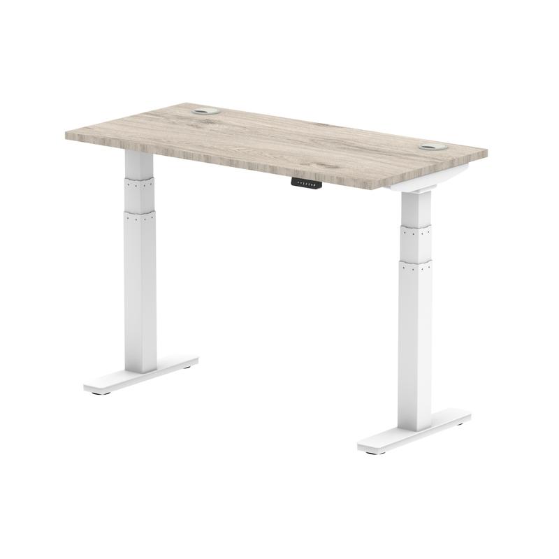 Dynamic Air 1200 X 600Mm Height Adjustable Desk Grey Oak Top Cable Ports White L