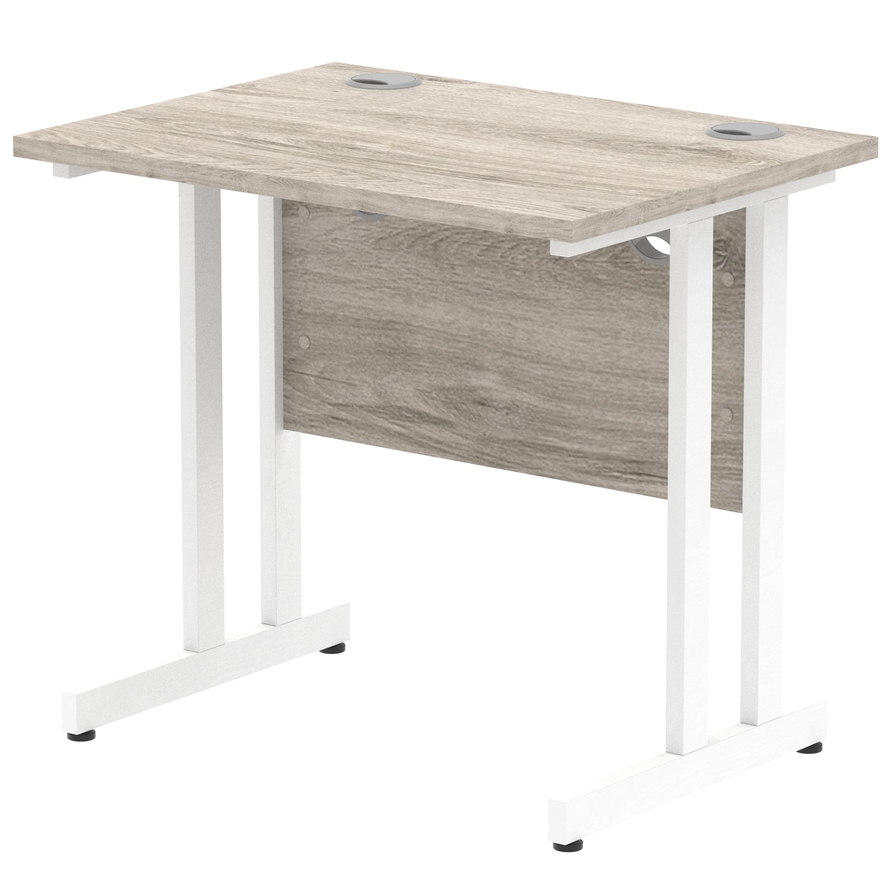Impulse 800 x 600mm Straight Desk Grey Oak Top White Cantilever Leg I003061