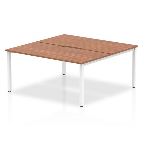 B2B White Frame Bench Desk 1600 Walnut (2 Pod)