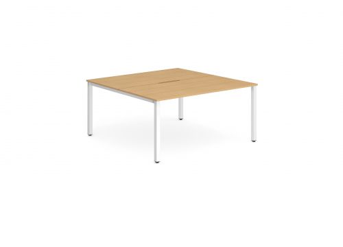 B2B White Frame Bench Desk 1400 Beech (2 Pod)