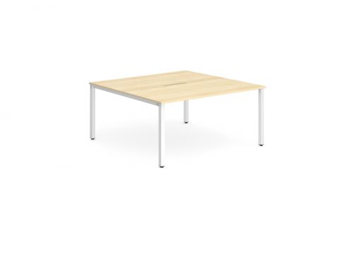 B2B White Frame Bench Desk 1400 Maple (2 Pod)