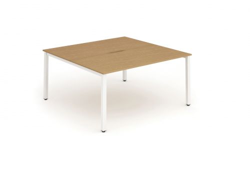 B2B White Frame Bench Desk 1400 Oak (2 Pod)