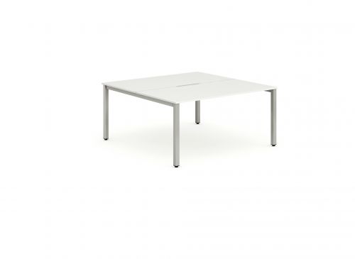B2B Silver Frame Bench Desk 1400 White (2 Pod)