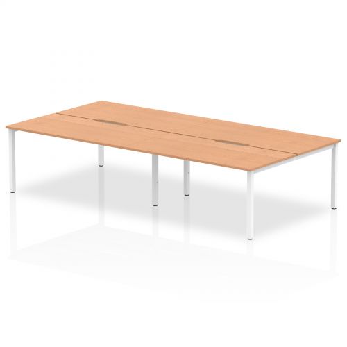 B2B White Frame Bench Desk 1600 Oak (4 Pod)