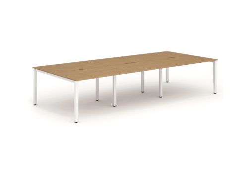 B2B White Frame Bench Desk 1400 Oak (6 Pod)