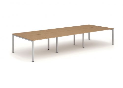 B2B Silver Frame Bench Desk 1400 Oak (6 Pod)