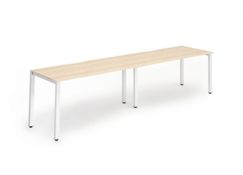 Single White Frame Bench Desk 1400 Maple (2 Pod)
