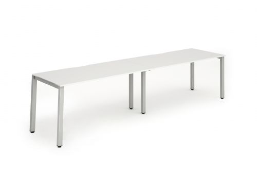 Single Silver Frame Bench Desk 1400 White (2 Pod)