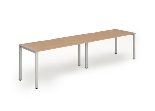 Single Silver Frame Bench Desk 1400 Oak (2 Pod)