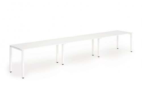 Single White Frame Bench Desk 1600 White (3 Pod)