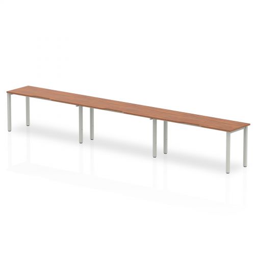 Single Silver Frame Bench Desk 1400 Walnut (3 Pod)