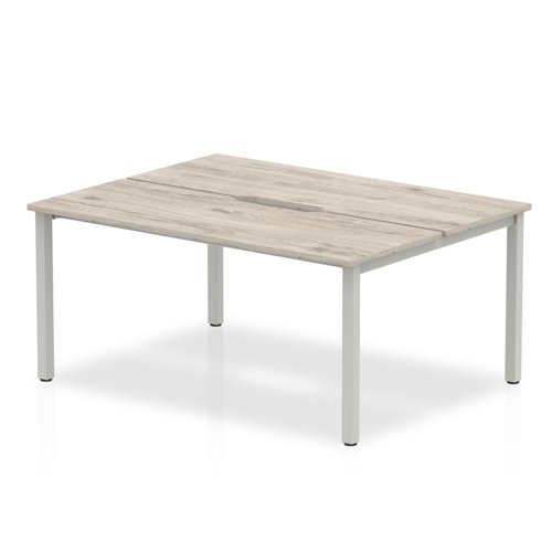 B2B Silver Frame Bench Desk 1600 Grey Oak (2 Pod)