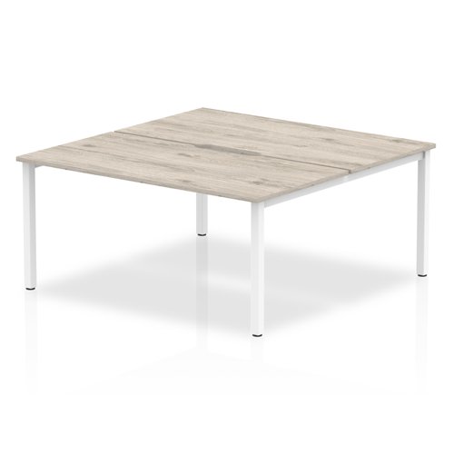 B2B White Frame Bench Desk 1600 Grey Oak (2 Pod)