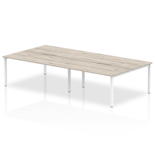 B2B White Frame Bench Desk 1600 Grey Oak (4 Pod)