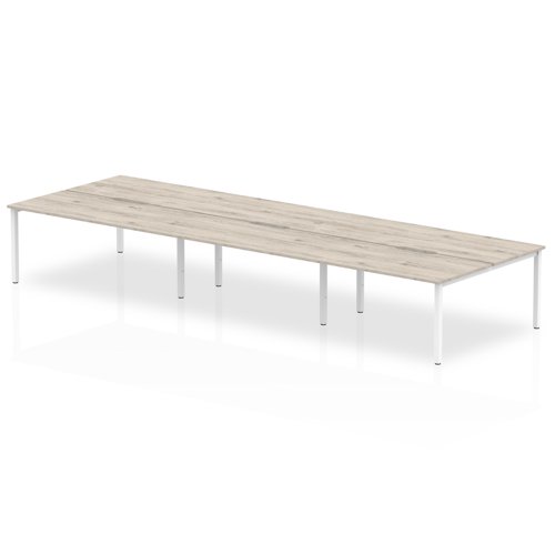 B2B White Frame Bench Desk 1400 Grey Oak (6 Pod)