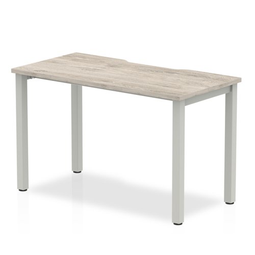 Single Silver Frame Bench Desk 1200 Grey Oak