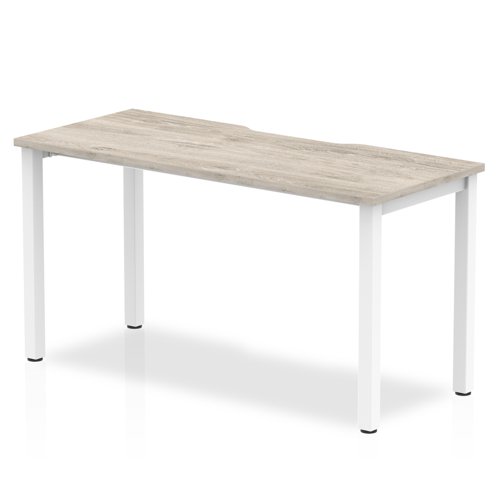 Single White Frame Bench Desk 1400 Grey Oak