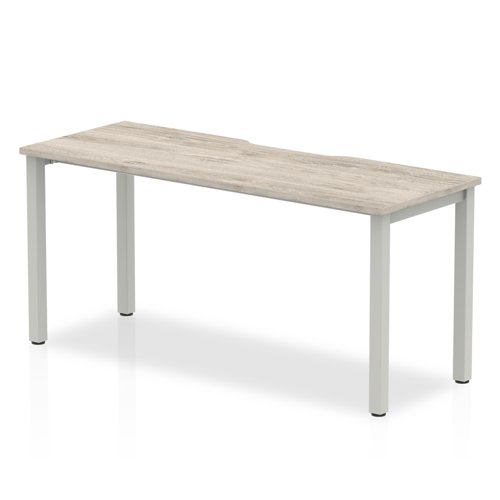 Single Silver Frame Bench Desk 1600 Grey Oak