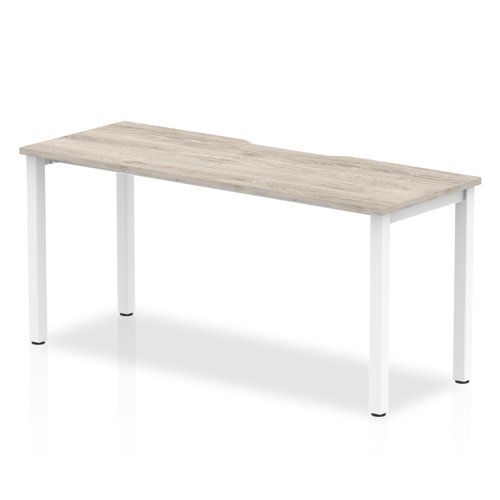 Single White Frame Bench Desk 1600 Grey Oak
