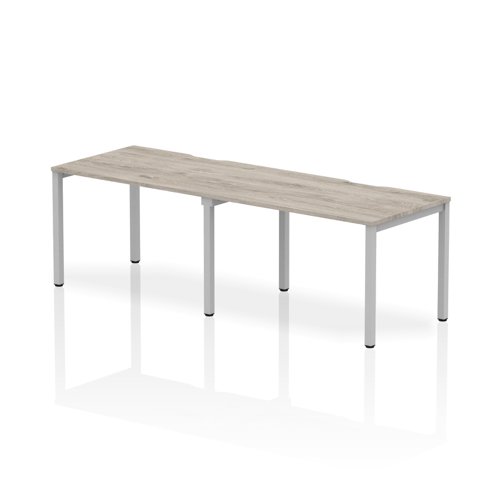 Single Silver Frame Bench Desk 1200 Grey Oak (2 Pod)