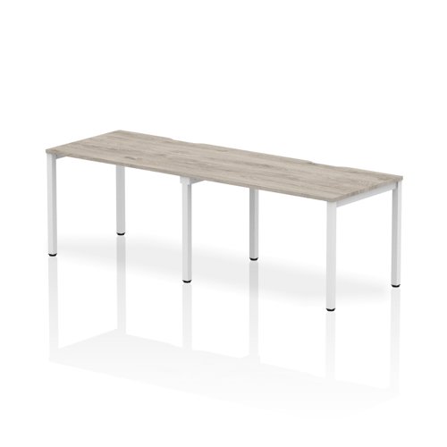 Single White Frame Bench Desk 1200 Grey Oak (2 Pod)