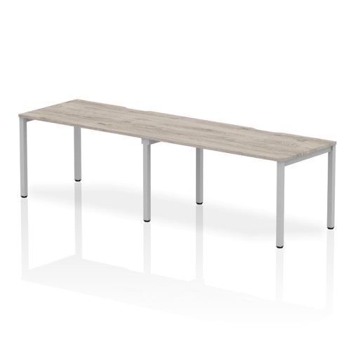 Single Silver Frame Bench Desk 1400 Grey Oak (2 Pod)