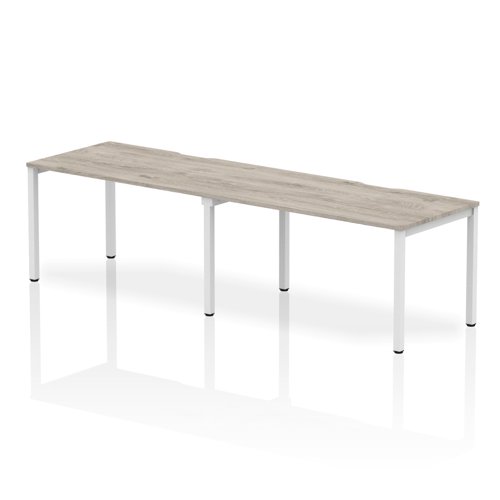 Single White Frame Bench Desk 1400 Grey Oak (2 Pod)