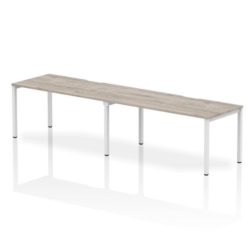 Single White Frame Bench Desk 1600 Grey Oak (2 Pod)