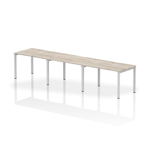 Single Silver Frame Bench Desk 1200 Grey Oak (3 Pod)