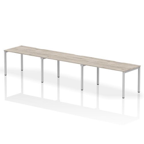 Single Silver Frame Bench Desk 1400 Grey Oak (3 Pod)