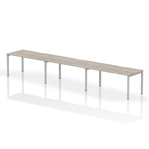Single Silver Frame Bench Desk 1600 Grey Oak (3 Pod)