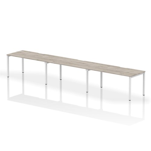 Single White Frame Bench Desk 1600 Grey Oak (3 Pod)