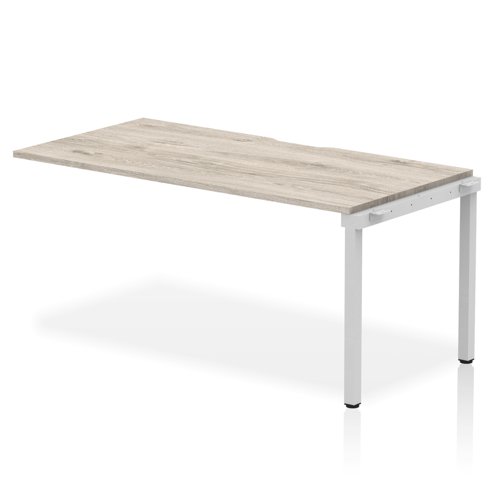 Single Ext Kit Silver Frame Bench Desk 1600 Grey Oak