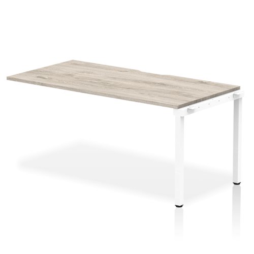 Single Ext Kit White Frame Bench Desk 1600 Grey Oak
