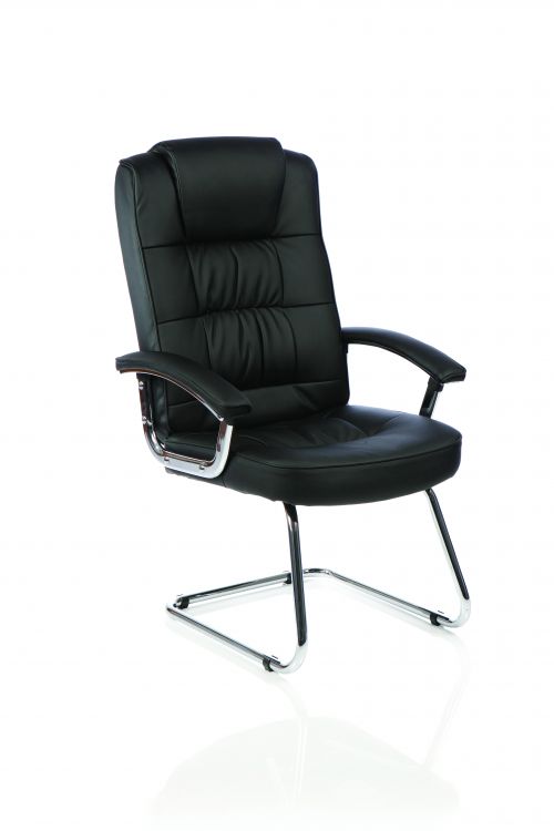 Reception Chairs Moore Deluxe Cantilever Visitor Chair Black Leather With Arms BR000094