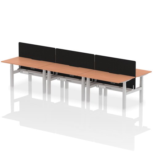 Air Back-to-Back 800 Height Adjustable 6 Person Bench Desk with Scalloped Edge with Straight Screen